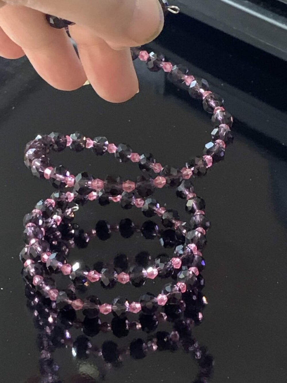 Handmade. Dark purple and rose pink glass beaded coil bracelet set - Picture 4 of 6
